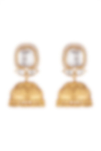 Gold Finish Kundan Polki Jhumka Earrings by VASTRAA Jewellery
