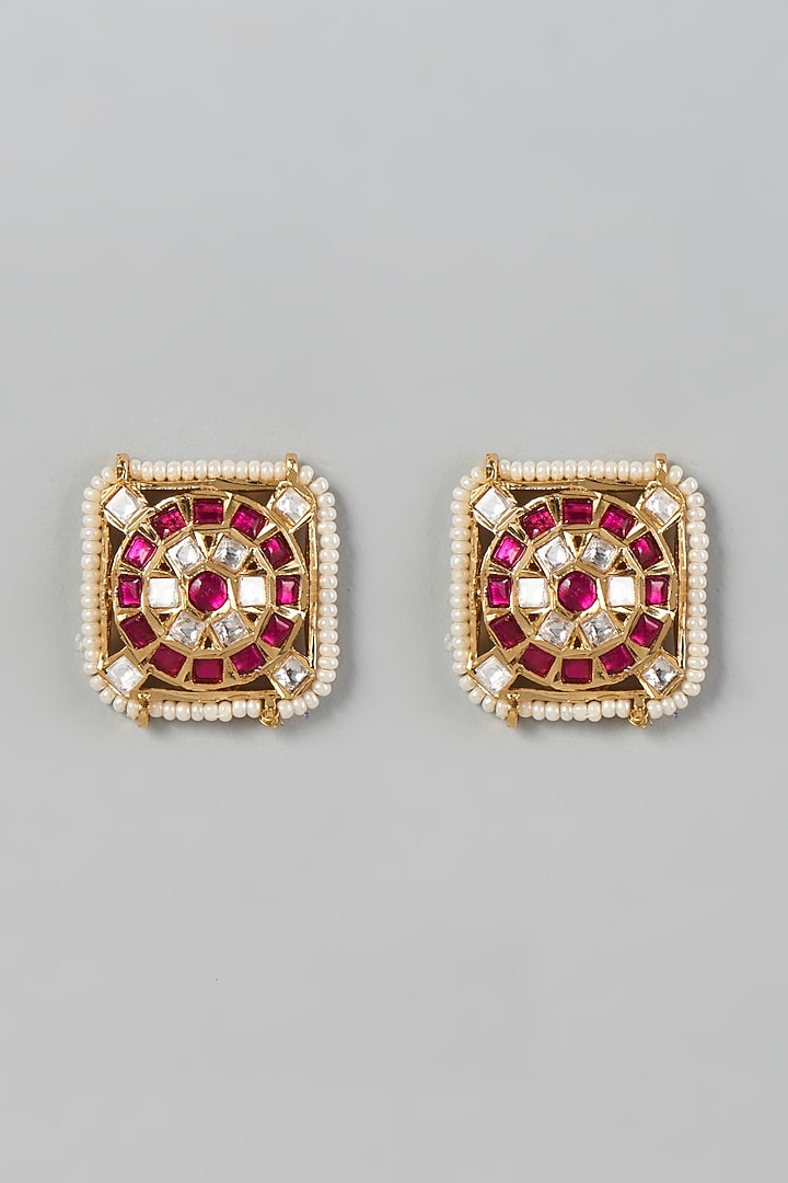 Gold finish Red Stone Earrings by VASTRAA Jewellery at Pernia's Pop Up Shop