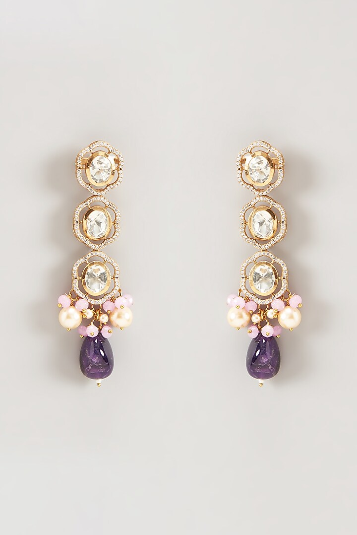 Gold Finish Kundan Polki & Pearl Necklace Set by VASTRAA Jewellery at Pernia's Pop Up Shop