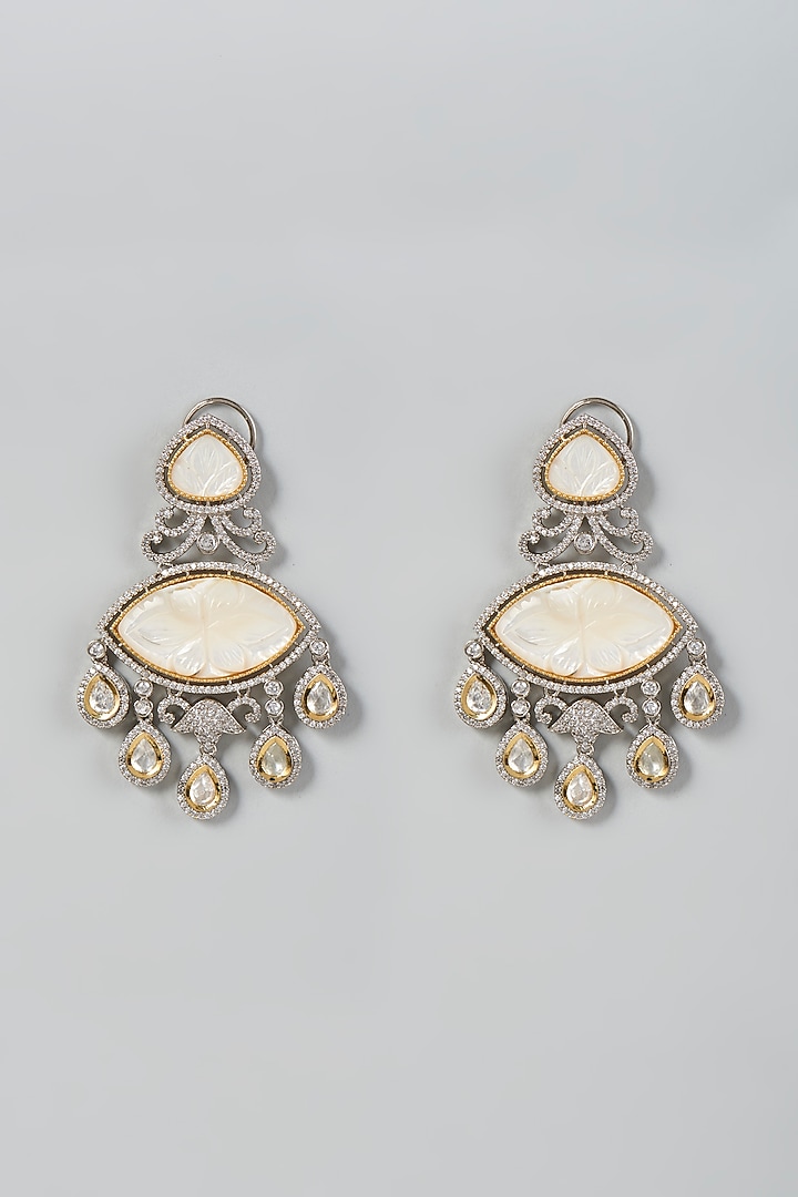 Two Tone Finish Kundan Polki Dangler Earrings by VASTRAA Jewellery at Pernia's Pop Up Shop