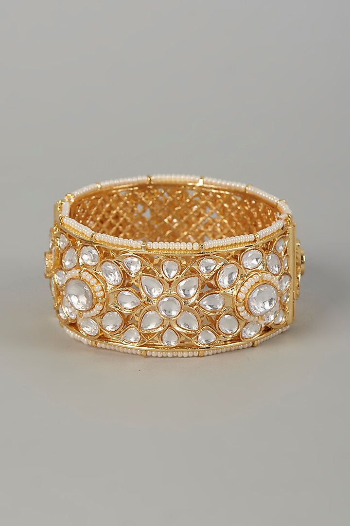 Gold Finish Kundan Polki Bangle by VASTRAA Jewellery at Pernia's Pop Up Shop