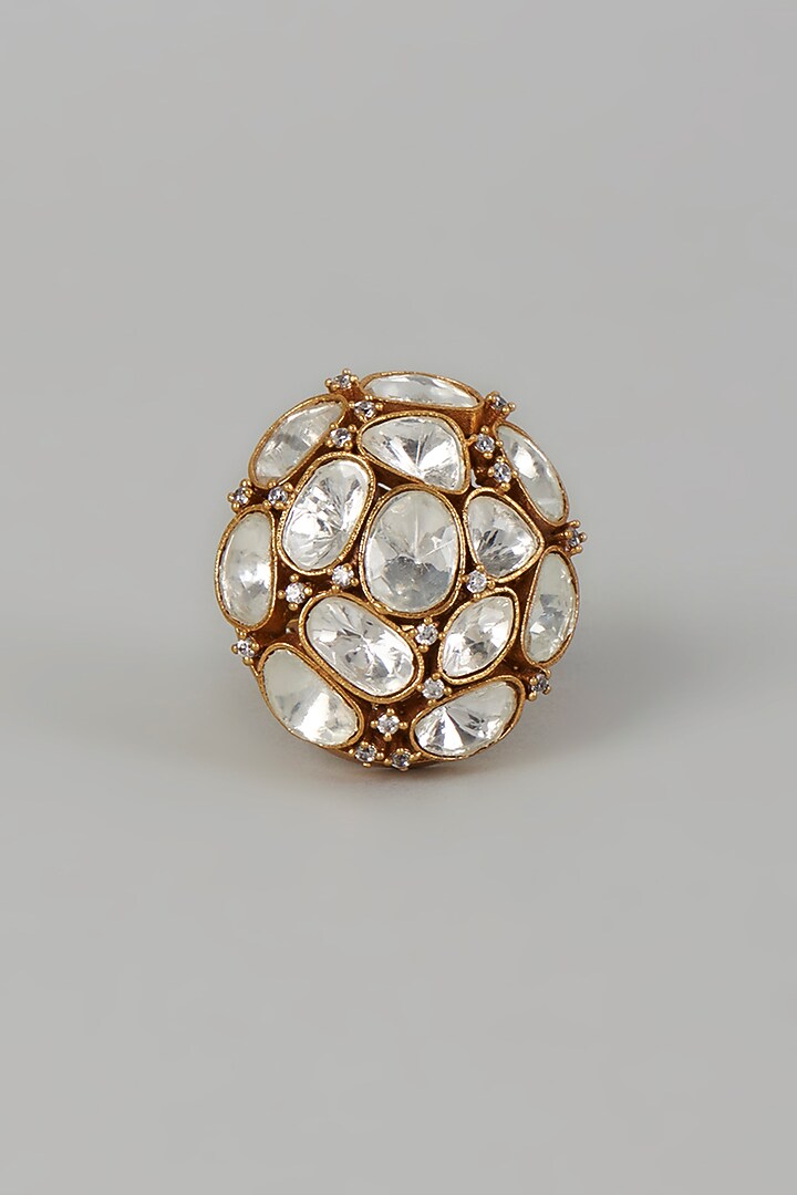 Gold Finish Kundan Polki Ring by VASTRAA Jewellery at Pernia's Pop Up Shop