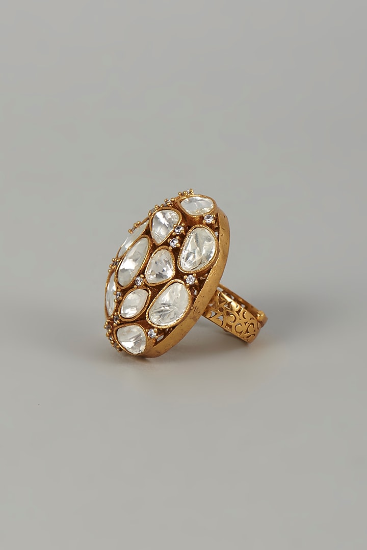 Gold Finish Kundan Polki Ring by VASTRAA Jewellery at Pernia's Pop Up Shop