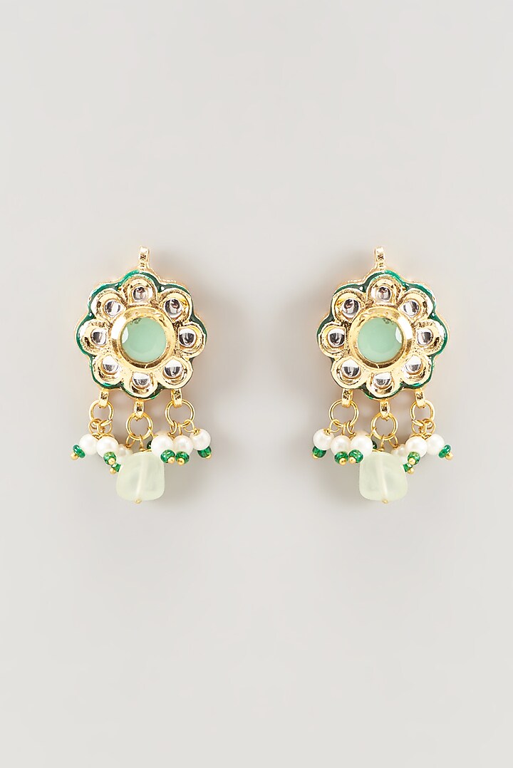 Gold Finish Kundan Polki & Multi-Colored Synthetic Stone Necklace Set by VASTRAA Jewellery at Pernia's Pop Up Shop