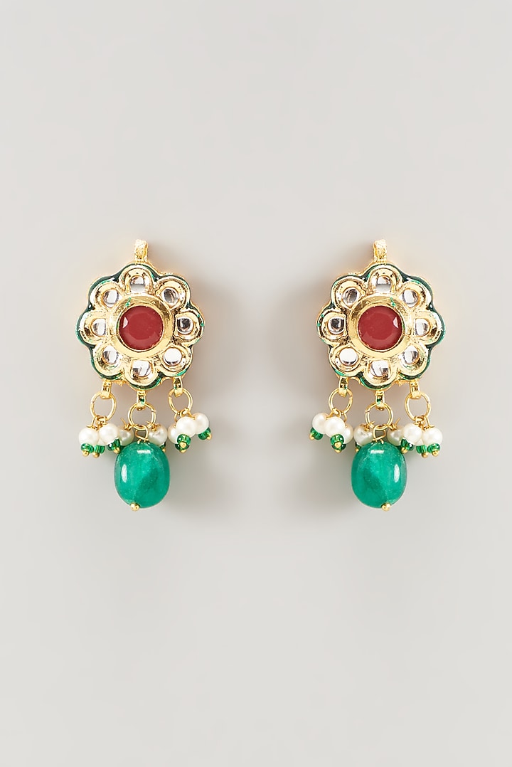 Gold Finish Kundan Polki & Red Synthetic Stone Choker Necklace Set by VASTRAA Jewellery at Pernia's Pop Up Shop
