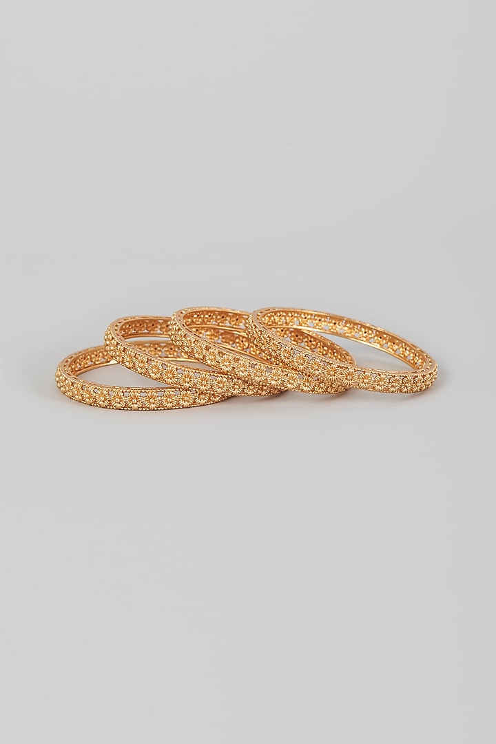 Gold Finish Temple Bangles (Set of 4) by VASTRAA Jewellery at Pernia's Pop Up Shop