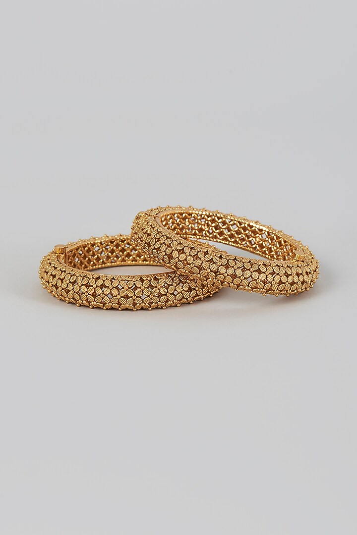 Gold Finish Temple Bangles (Set of 2) by VASTRAA Jewellery at Pernia's Pop Up Shop