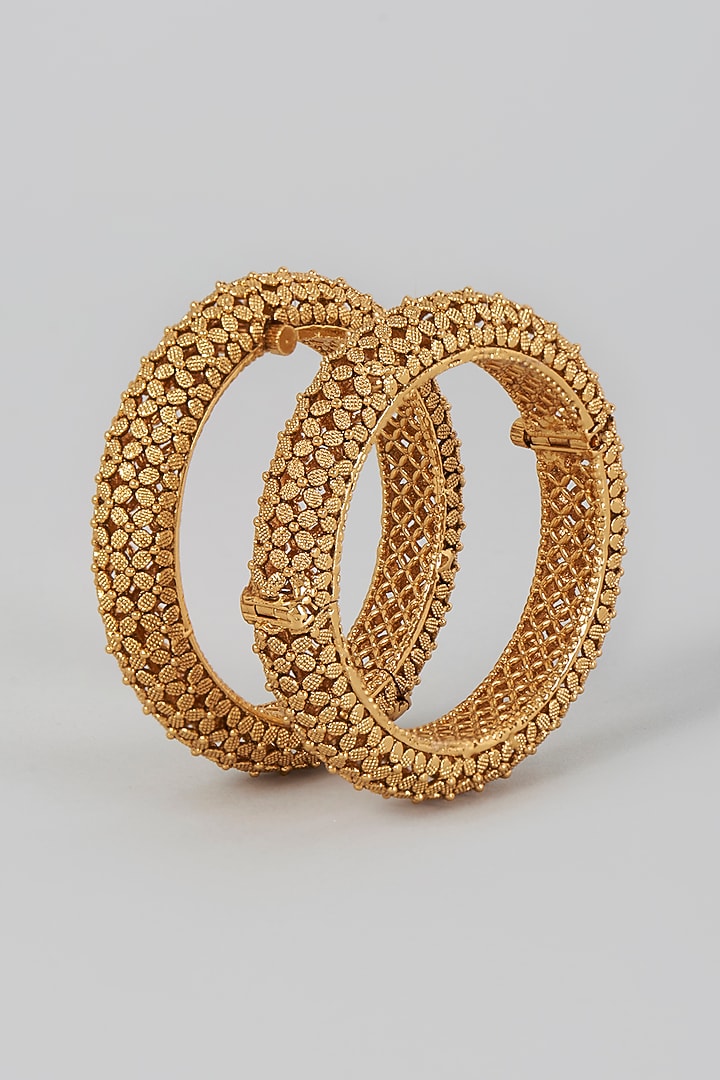 Gold Finish Temple Bangles (Set of 2) by VASTRAA Jewellery at Pernia's Pop Up Shop