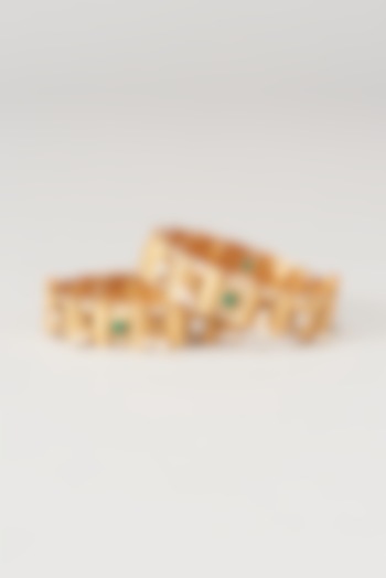 Gold Finish Enameled Bangles With Multi-Colored Stones (Set of 2) by VASTRAA Jewellery