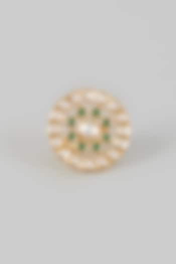 Gold Finish Kundan Polki & Green Stone Ring by VASTRAA Jewellery at Pernia's Pop Up Shop