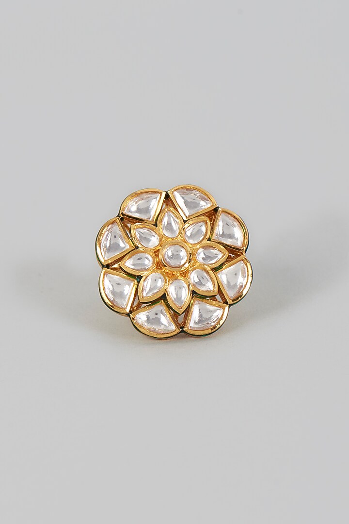 Gold Finish Kundan Polki Ring by VASTRAA Jewellery at Pernia's Pop Up Shop