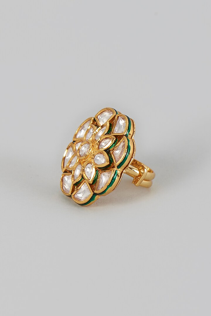 Gold Finish Kundan Polki Ring by VASTRAA Jewellery at Pernia's Pop Up Shop