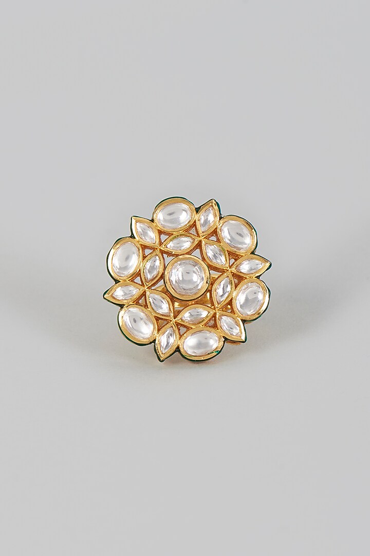 Gold Finish Kundan Polki Ring by VASTRAA Jewellery at Pernia's Pop Up Shop