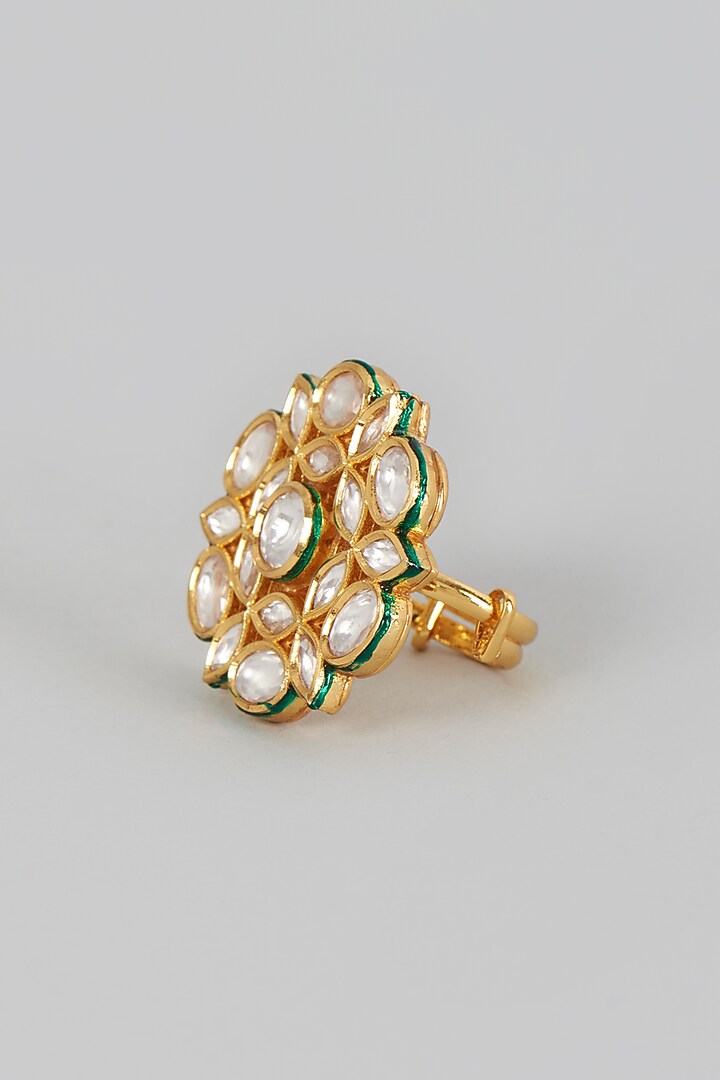 Gold Finish Kundan Polki Ring by VASTRAA Jewellery at Pernia's Pop Up Shop