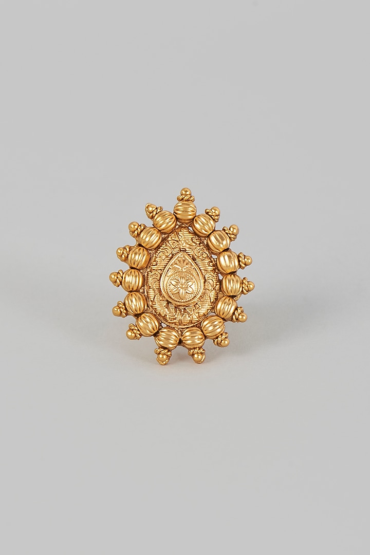 Gold Finish Temple Ring by VASTRAA Jewellery at Pernia's Pop Up Shop