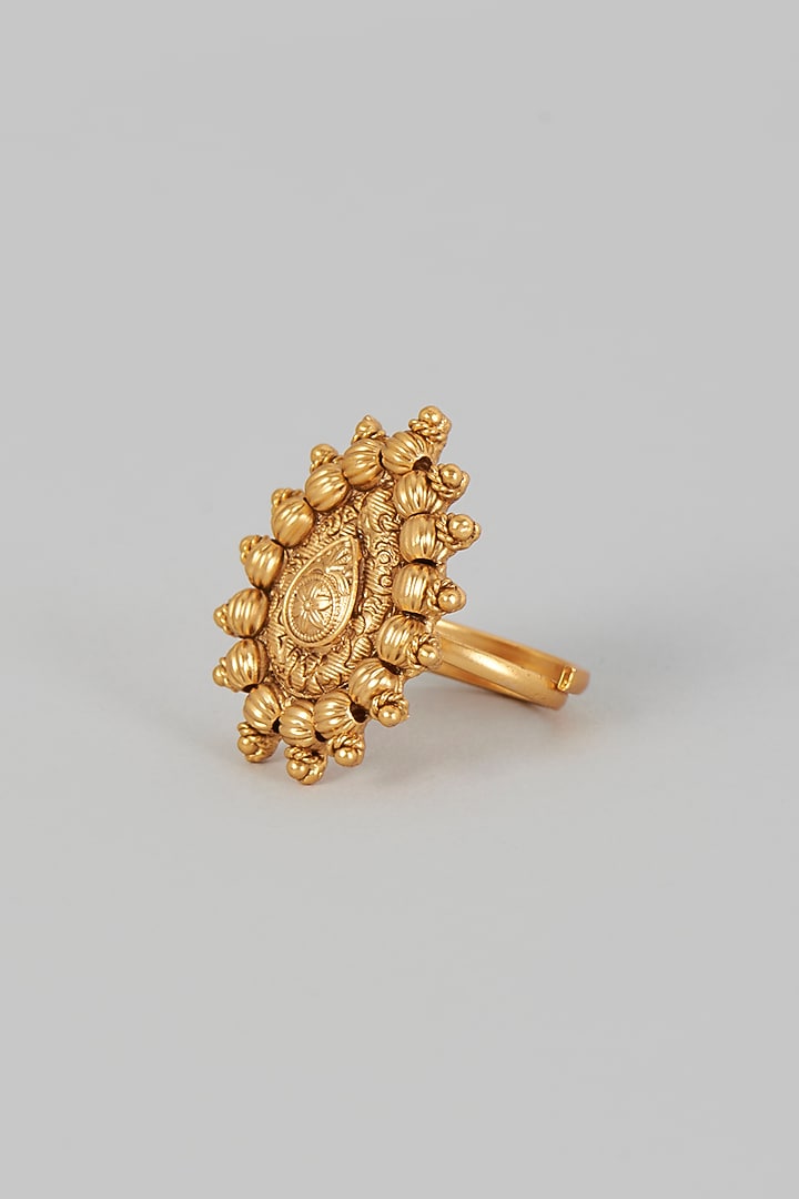 Gold Finish Temple Ring by VASTRAA Jewellery at Pernia's Pop Up Shop