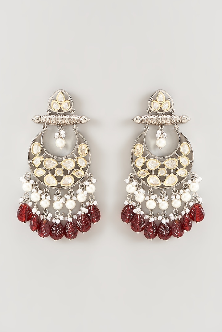 Two Tone Finish Ruby Synthetic Stone Chandbali Earrings by VASTRAA Jewellery at Pernia's Pop Up Shop