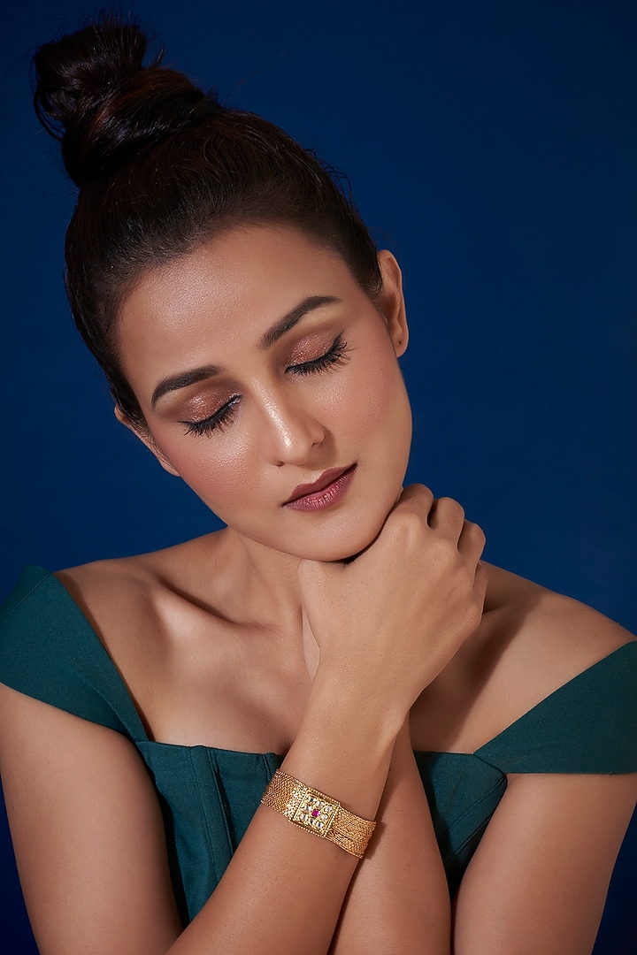 Gold Finish Temple Bracelet by VASTRAA Jewellery at Pernia's Pop Up Shop