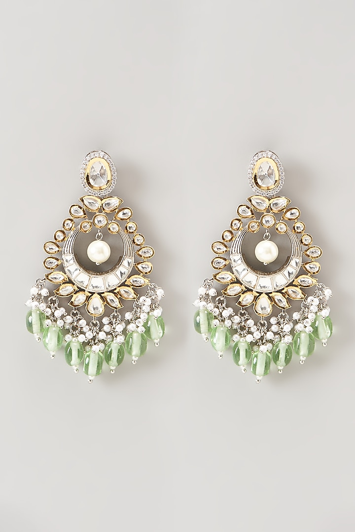 Two Tone Finish Kundan Polki & Green Synthetic Stone Dangler Earrings by VASTRAA Jewellery at Pernia's Pop Up Shop