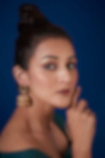 Gold Finish Synthetic Stone Temple Jhumka Earrings by VASTRAA Jewellery at Pernia's Pop Up Shop