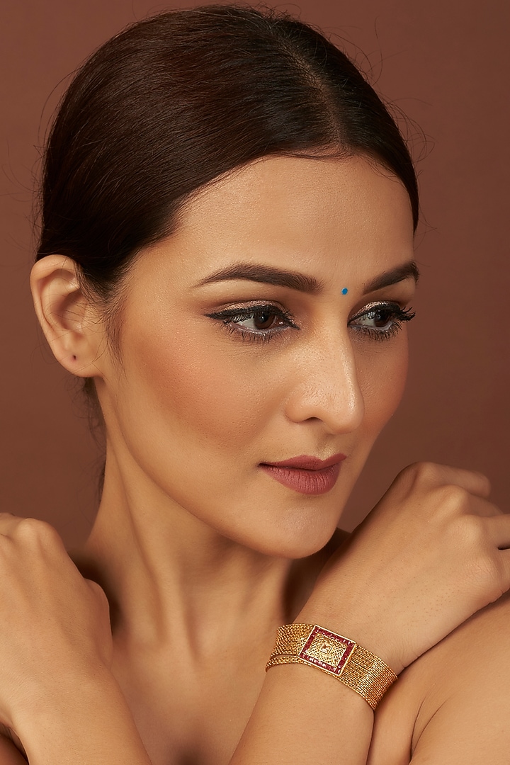 Gold Finish Temple Bracelet by VASTRAA Jewellery at Pernia's Pop Up Shop