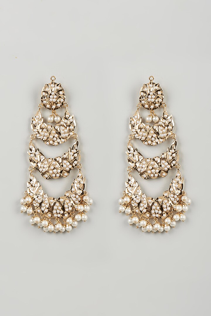 Gold Finish Kundan Polki & Beaded Dangler Earrings by VASTRAA Jewellery at Pernia's Pop Up Shop