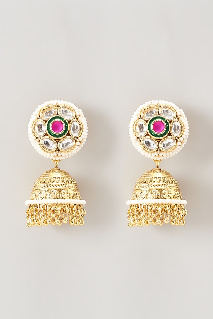 Gold Finish Kundan Polki & Beaded Choker Necklace Set by VASTRAA Jewellery at Pernia's Pop Up Shop