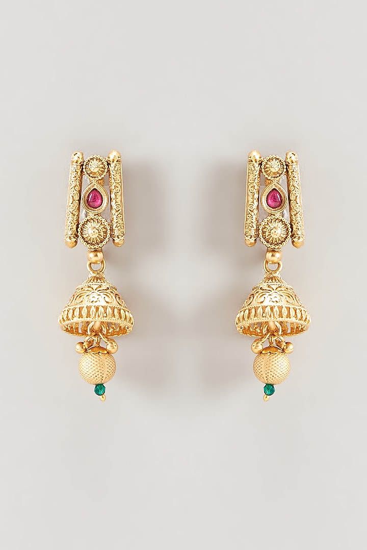 Gold Finish Ruby Stone Temple Necklace Set by VASTRAA Jewellery at Pernia's Pop Up Shop