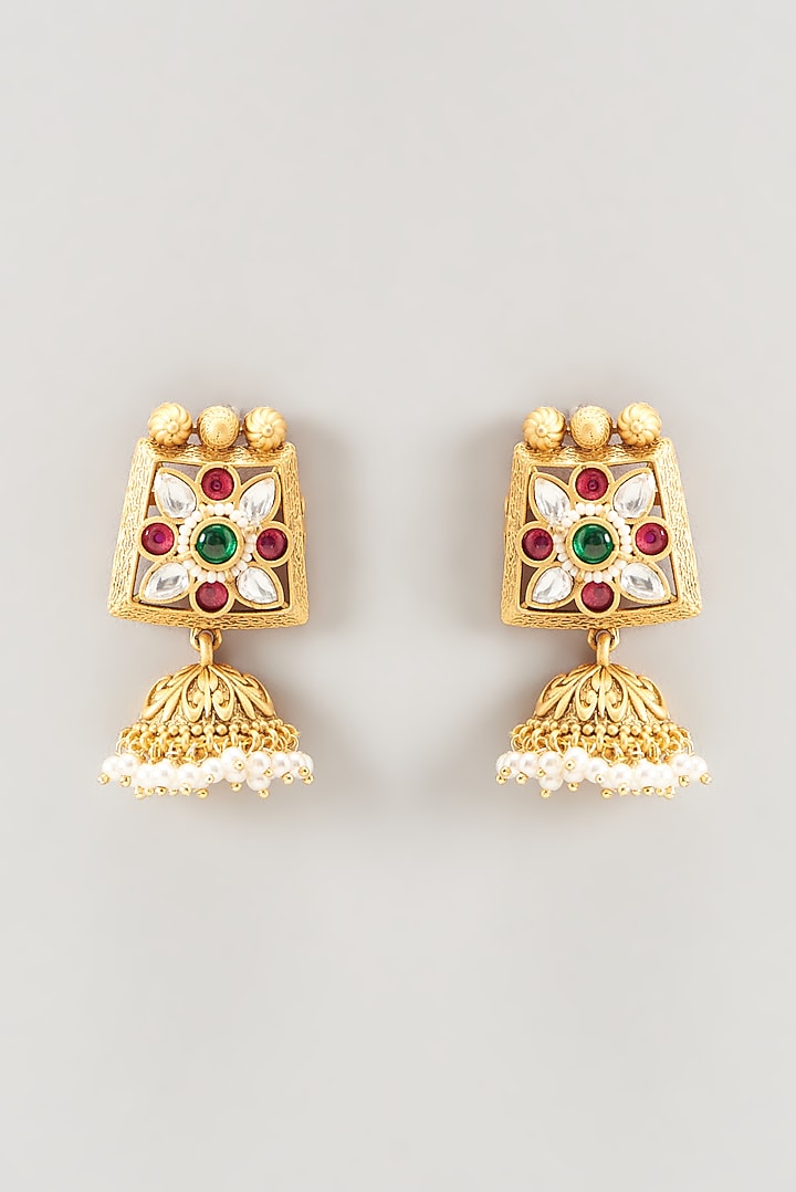 Gold Finish Kundan Polki Temple Necklace Set by VASTRAA Jewellery at Pernia's Pop Up Shop