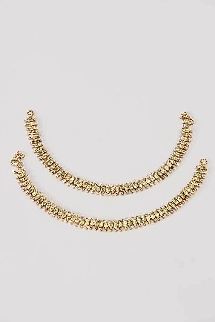 Gold Finish Temple Anklets (Set of 2) by VASTRAA Jewellery at Pernia's Pop Up Shop