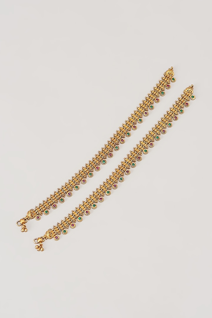 Gold Finish Temple Anklets by VASTRAA Jewellery