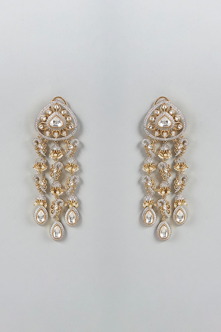 Two Tone Finish Kundan Polki Dangler Earrings by VASTRAA Jewellery at Pernia's Pop Up Shop