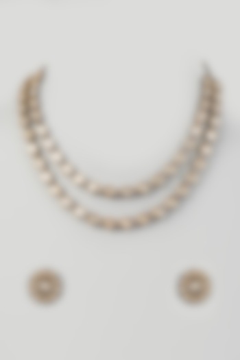 Two Tone Finish Kundan Polki & Zircon Layered Necklace Set by VASTRAA Jewellery at Pernia's Pop Up Shop