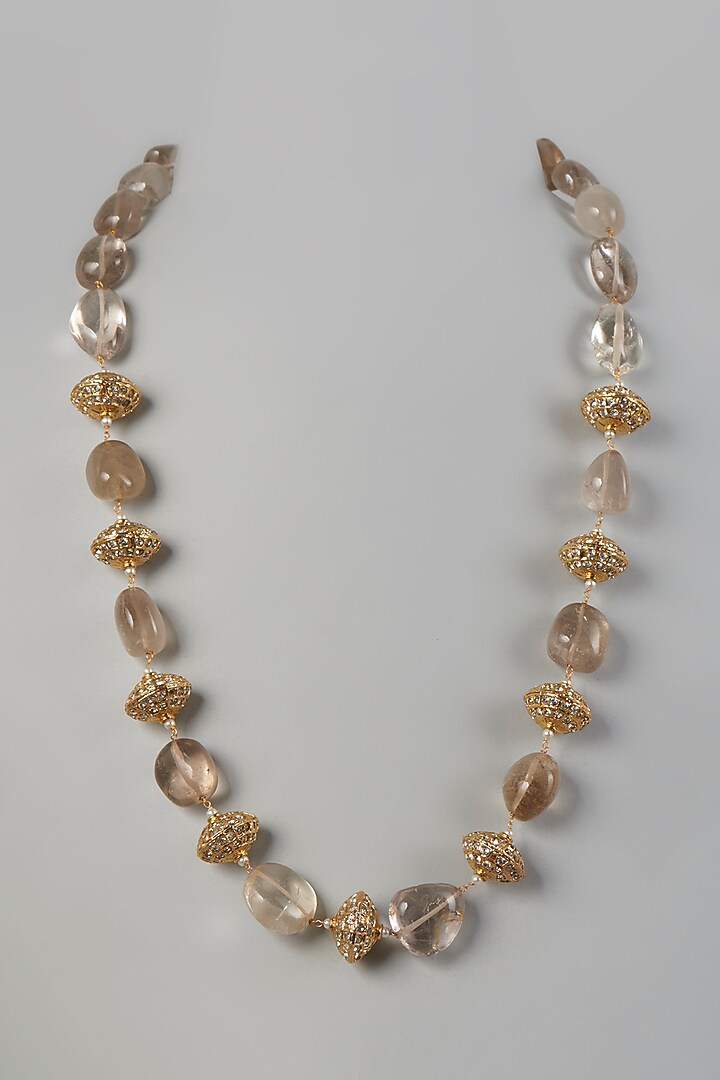 Gold Finish Kundan Polki & Quartz Mala by VASTRAA Jewellery at Pernia's Pop Up Shop