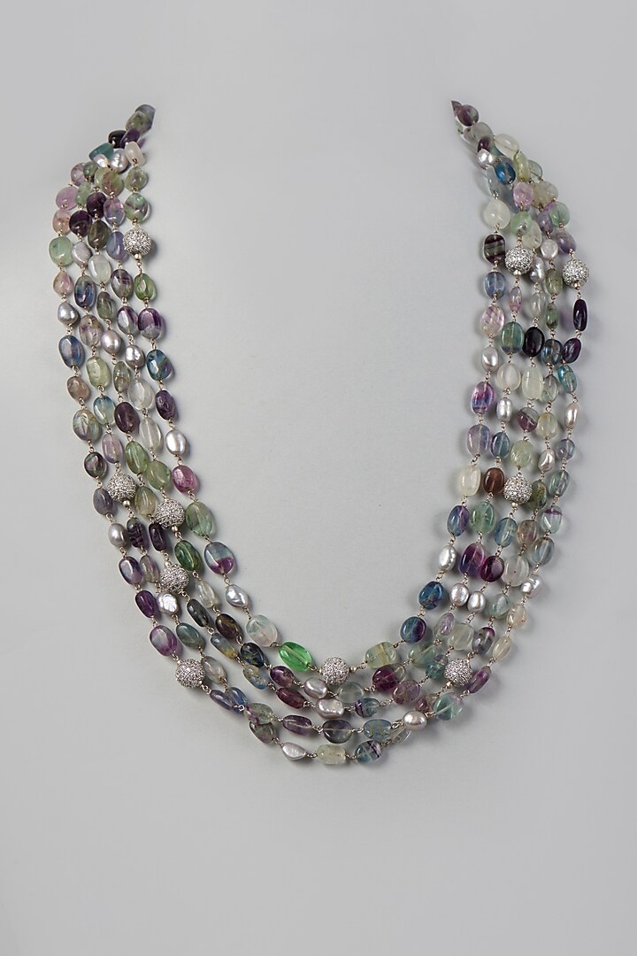 Gold Finish Pearl & Quartz Mala by VASTRAA Jewellery at Pernia's Pop Up Shop