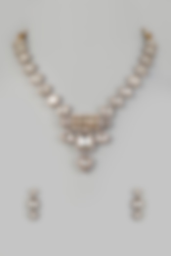 Two Tone Finish Kundan Polki & Zircon Necklace Set by VASTRAA Jewellery at Pernia's Pop Up Shop