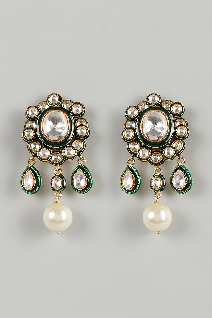Two-Tone Finish Kundan Polki & Beaded Dangler Earrings by VASTRAA Jewellery at Pernia's Pop Up Shop