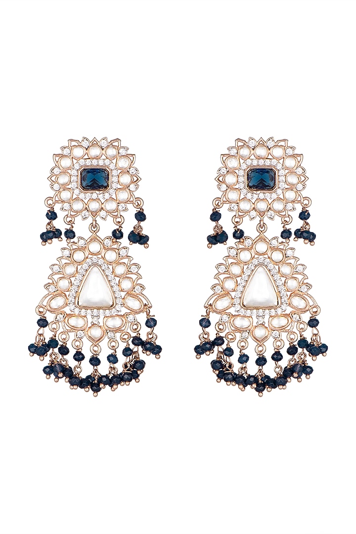 Rose Gold Finish Faux Kundan Polki Earrings by VASTRAA Jewellery at Pernia's Pop Up Shop