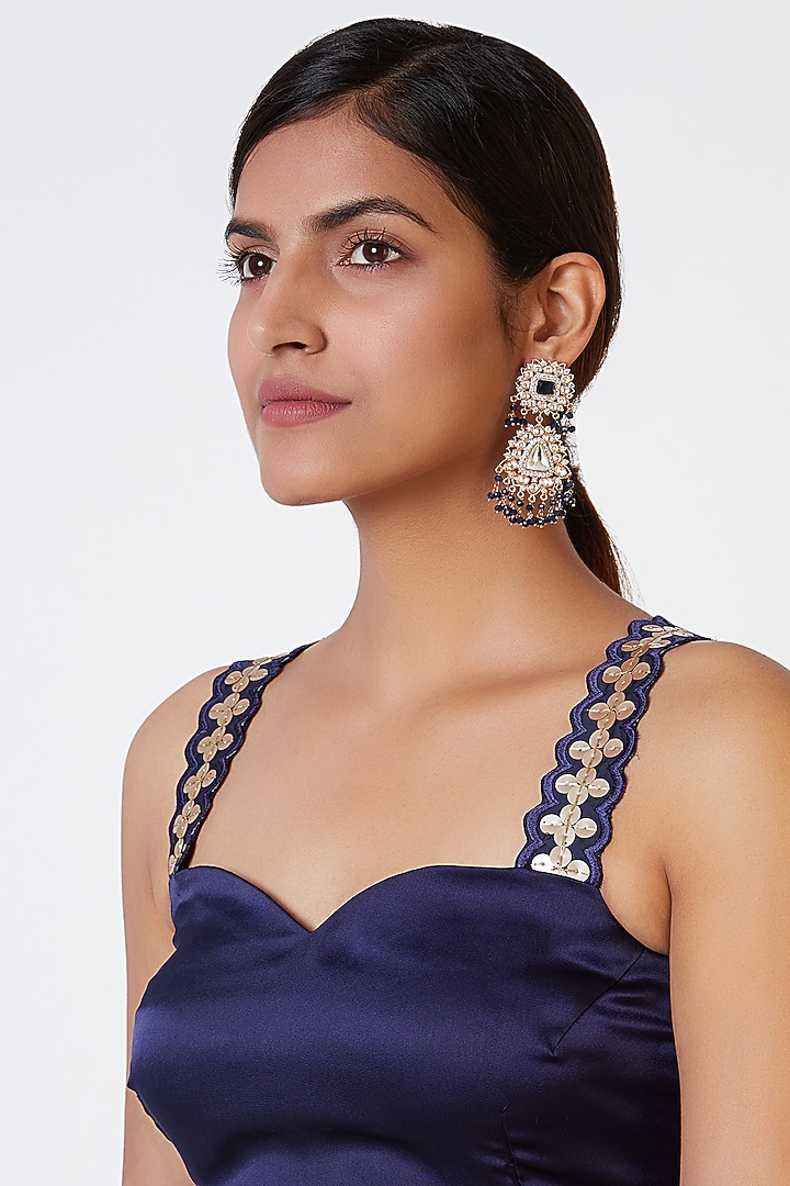 Rose Gold Finish Faux Kundan Polki Earrings by VASTRAA Jewellery at Pernia's Pop Up Shop