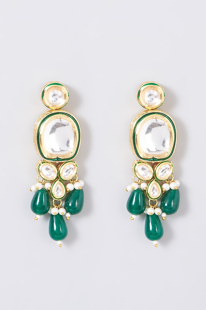 Gold Finish Kundan Polki & Green Beaded Choker Necklace Set by VASTRAA Jewellery at Pernia's Pop Up Shop