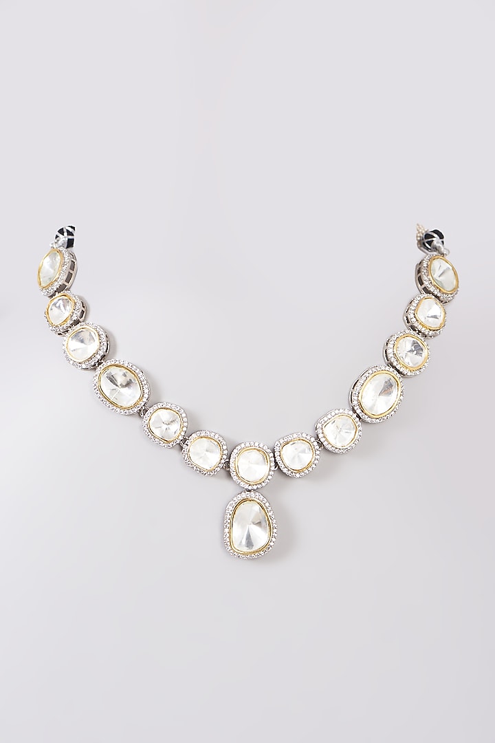 Two Tone Finish Kundan Polki Necklace Set by VASTRAA Jewellery at Pernia's Pop Up Shop