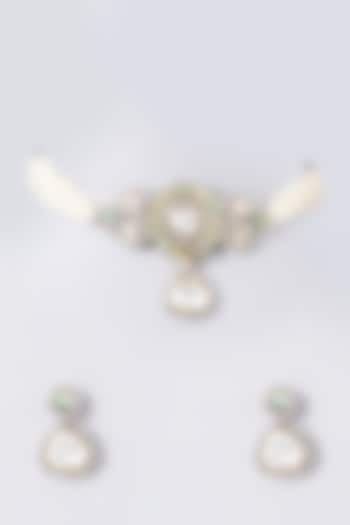Two Tone Finish Zircon & Pearl Choker Necklace Set by VASTRAA Jewellery at Pernia's Pop Up Shop