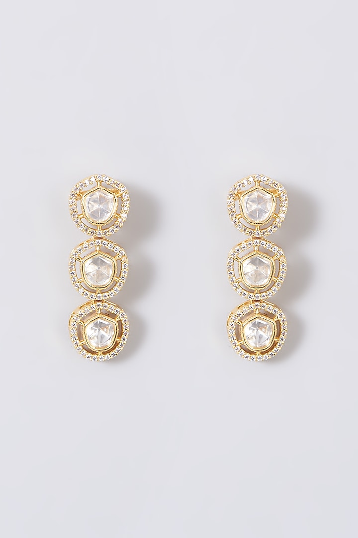 Gold Finish Kundan Polki & Zircon Necklace Set by VASTRAA Jewellery at Pernia's Pop Up Shop