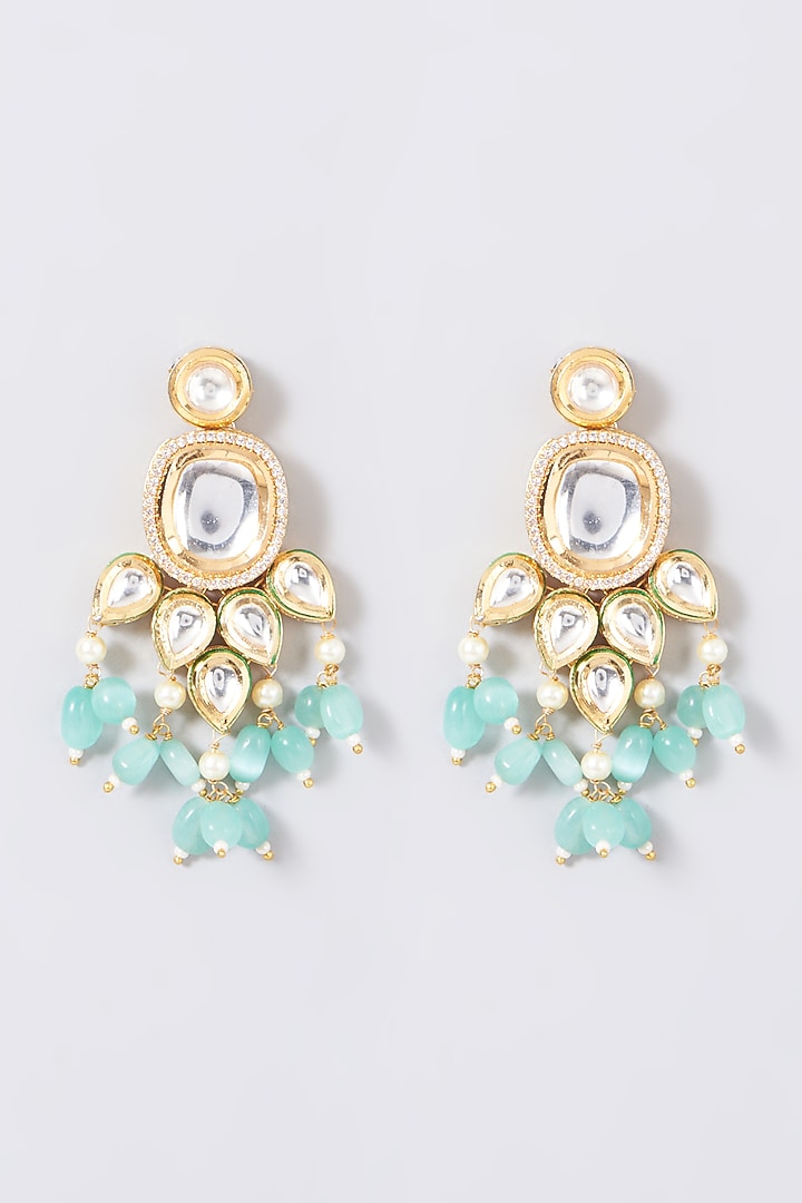 Gold Finish Kundan Polki & Turquoise Beaded Necklace Set by VASTRAA Jewellery at Pernia's Pop Up Shop