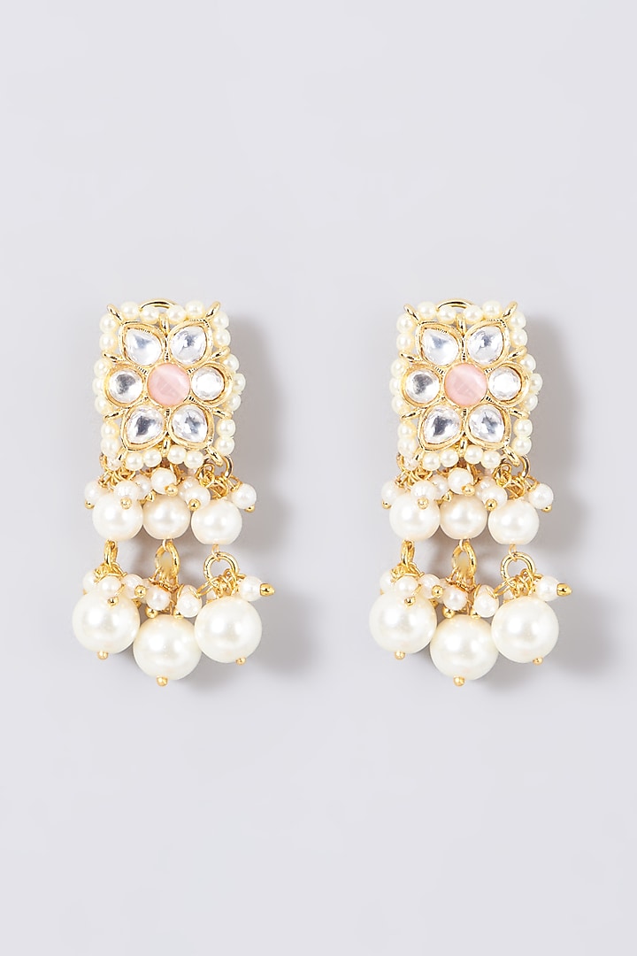 Gold Finish Kundan Polki & Pearl Necklace Set by VASTRAA Jewellery at Pernia's Pop Up Shop