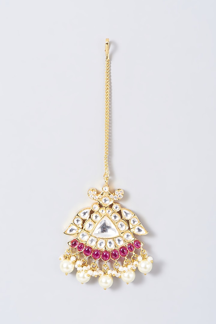 Gold Finish Kundan Polki & Red Stone Choker Necklace Set by VASTRAA Jewellery at Pernia's Pop Up Shop