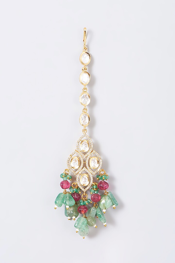 Gold Finish Red & Green Beaded Choker Necklace Set by VASTRAA Jewellery at Pernia's Pop Up Shop