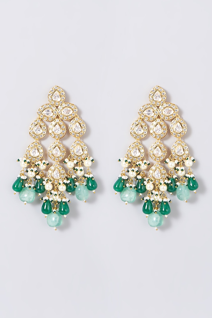 Gold Finish Green & Blue Beaded Choker Necklace Set by VASTRAA Jewellery at Pernia's Pop Up Shop