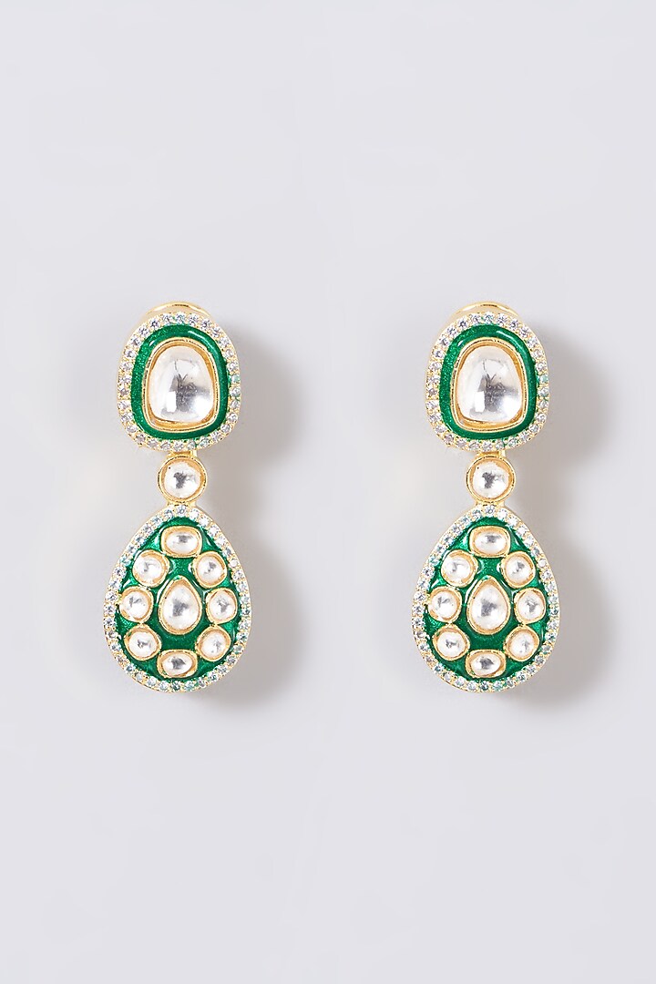Gold Finish Kundan Polki Enameled Necklace Set by VASTRAA Jewellery at Pernia's Pop Up Shop