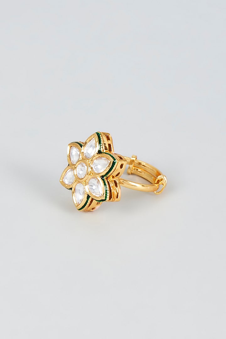 Gold Finish Kundan Polki Ring by VASTRAA Jewellery at Pernia's Pop Up Shop